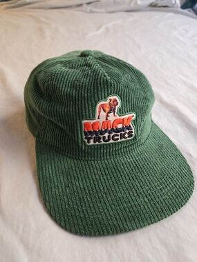 Mack Trucks 60s Retro Green Corduroy Cap with Bulldog Embroidered Patch HAL3